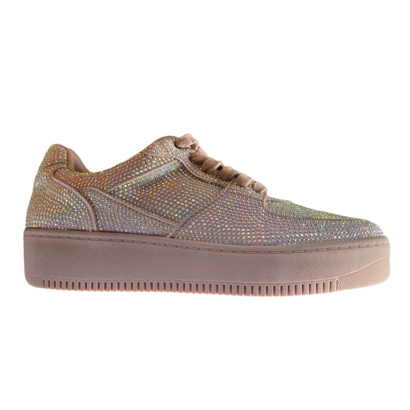 Rhinestone Sneakers Call It Spring Bling Iridescent Vegan Blush Pink Tan 8.5 - Picture 1 of 16